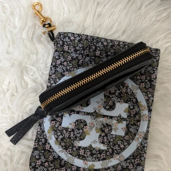 Tory Burch Black zipper pebbled leather card holder/coin case w/pouch - Picture 13 of 13